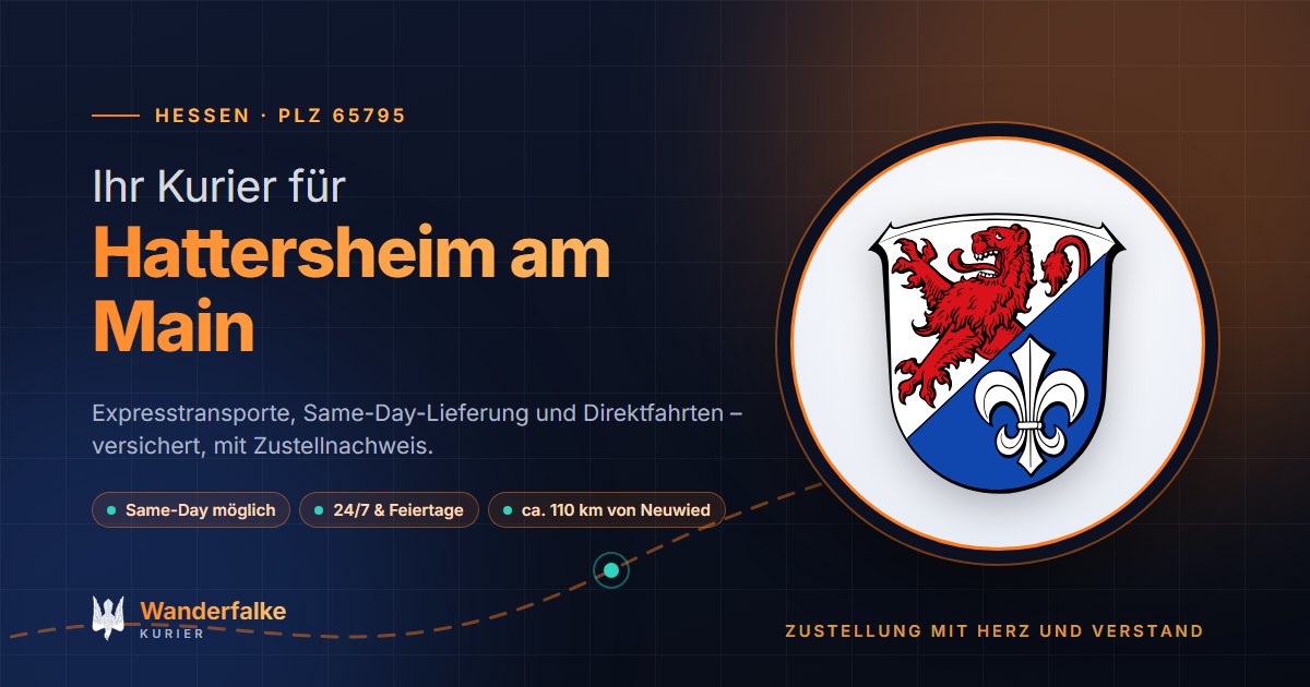 Kurierdienst Hattersheim am Main: Wappen von Hattersheim am Main und das Angebot von Wanderfalke Kurier – Express, Same-Day und Direktfahrt ab Neuwied