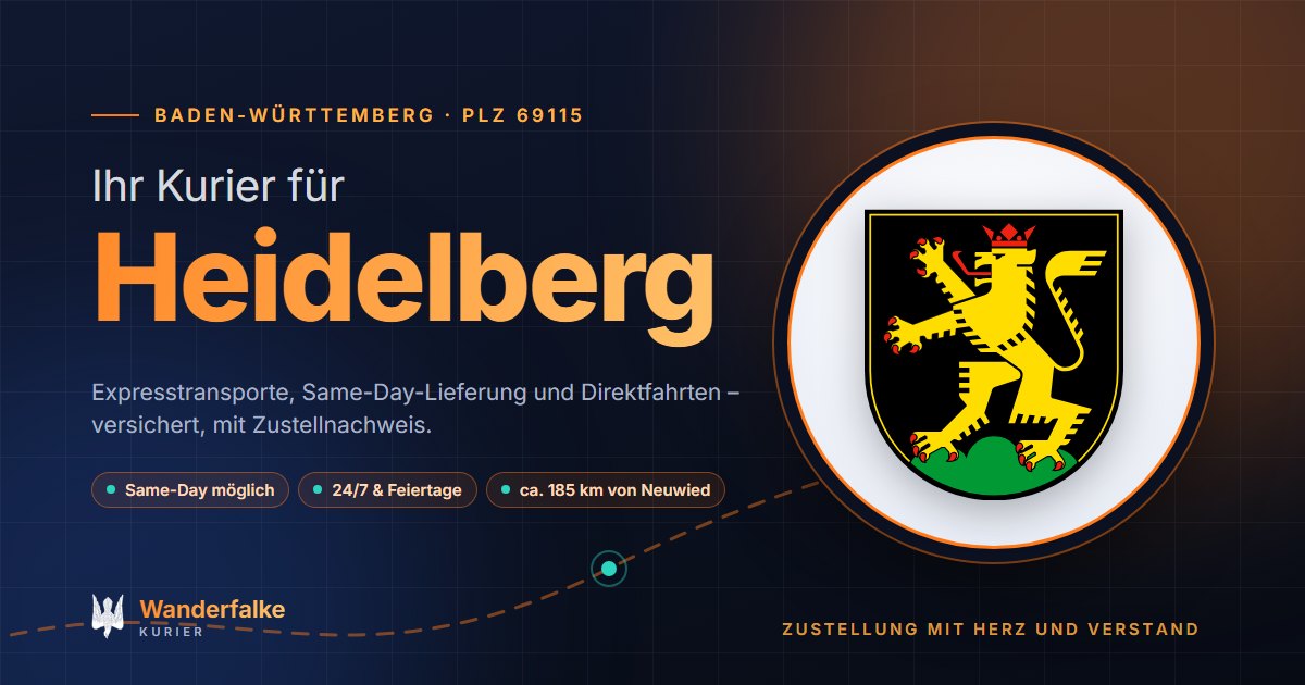 Kurierdienst Heidelberg: Wappen von Heidelberg und das Angebot von Wanderfalke Kurier – Express, Same-Day und Direktfahrt ab Neuwied