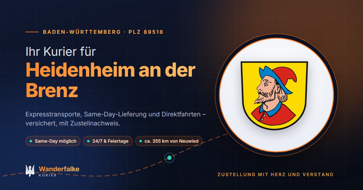 Kurierdienst Heidenheim an der Brenz: Wappen von Heidenheim an der Brenz und das Angebot von Wanderfalke Kurier – Express, Same-Day und Direktfahrt ab Neuwied