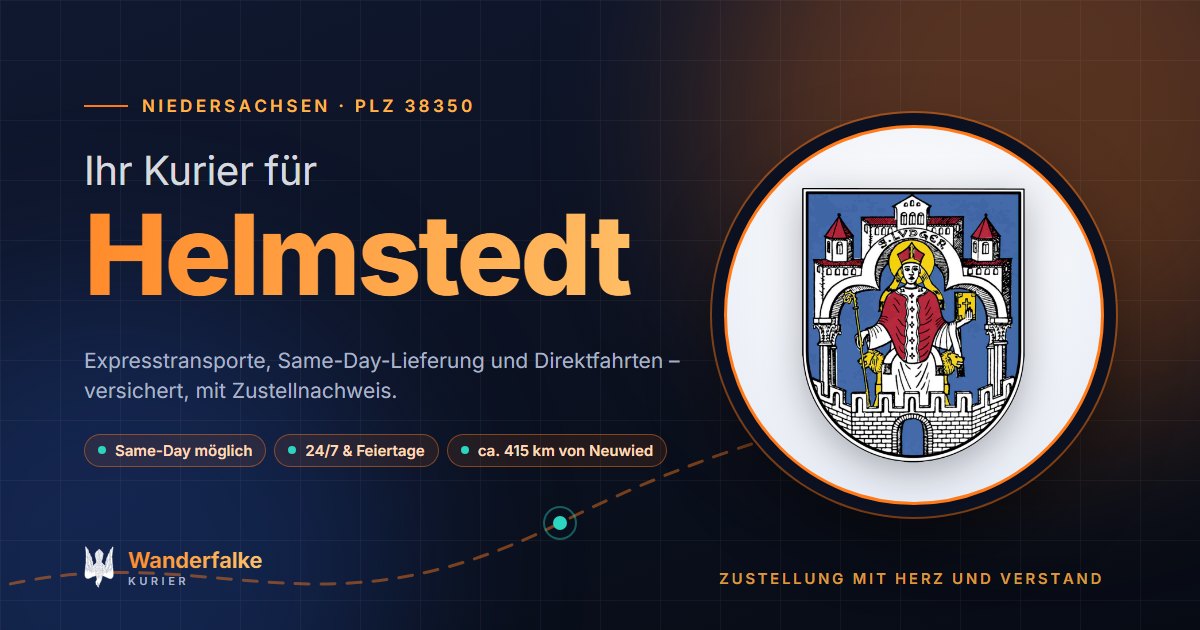 Kurierdienst Helmstedt: Wappen von Helmstedt und das Angebot von Wanderfalke Kurier – Express, Same-Day und Direktfahrt ab Neuwied