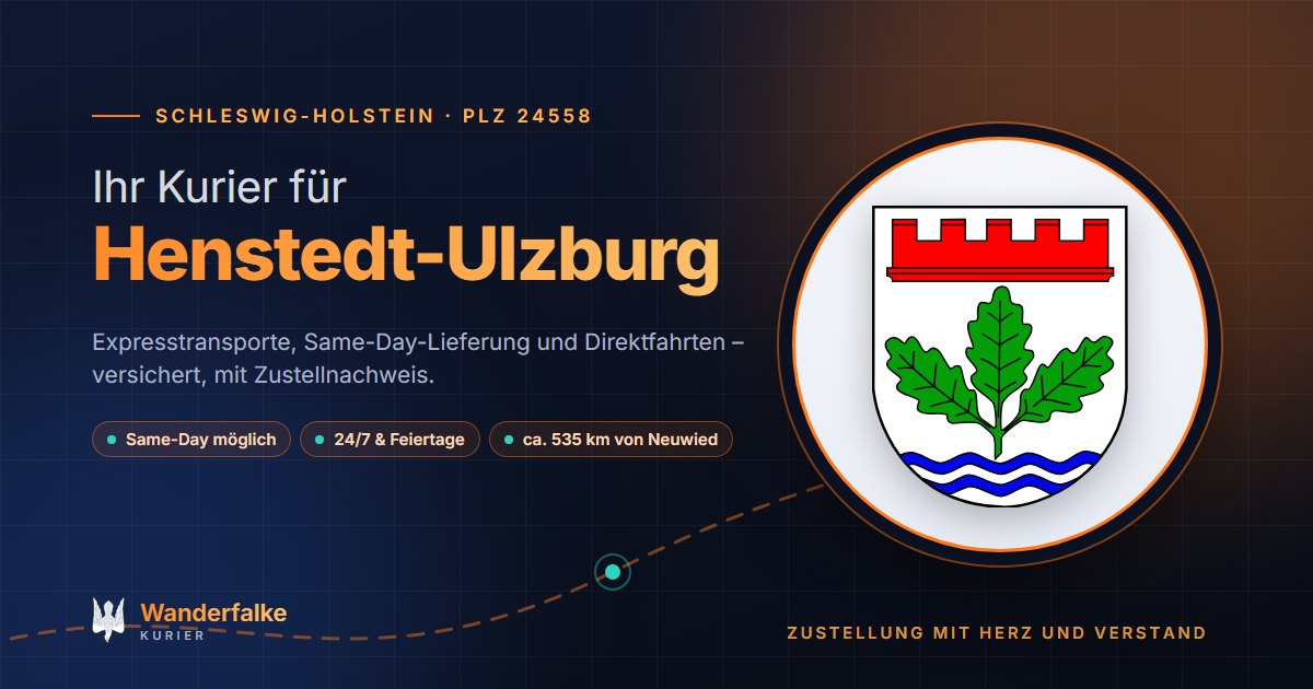Kurierdienst Henstedt-Ulzburg: Wappen von Henstedt-Ulzburg und das Angebot von Wanderfalke Kurier – Express, Same-Day und Direktfahrt ab Neuwied