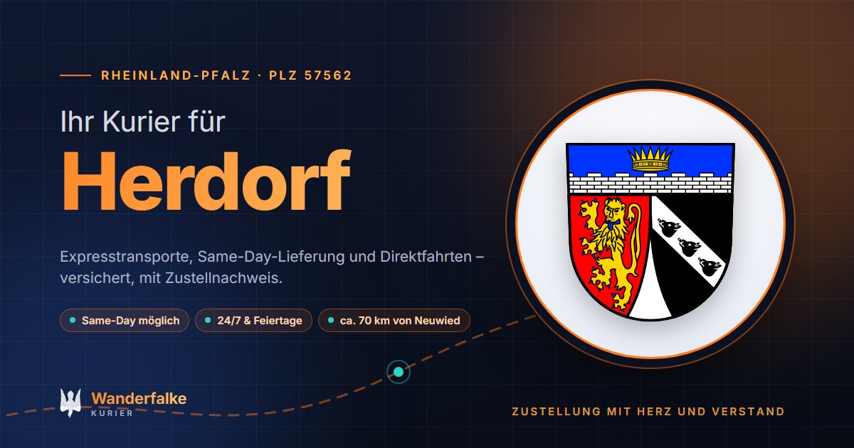 Kurierdienst Herdorf: Wappen von Herdorf und das Angebot von Wanderfalke Kurier – Express, Same-Day und Direktfahrt ab Neuwied