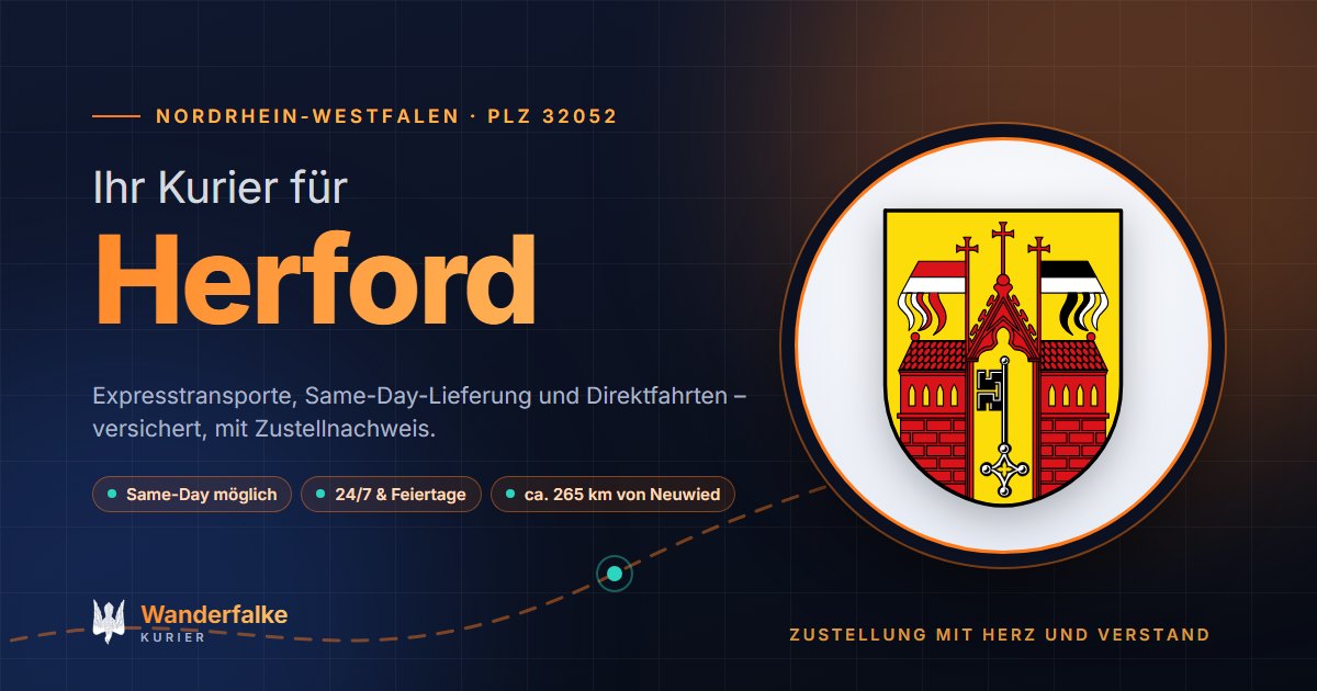 Kurierdienst Herford: Wappen von Herford und das Angebot von Wanderfalke Kurier – Express, Same-Day und Direktfahrt ab Neuwied