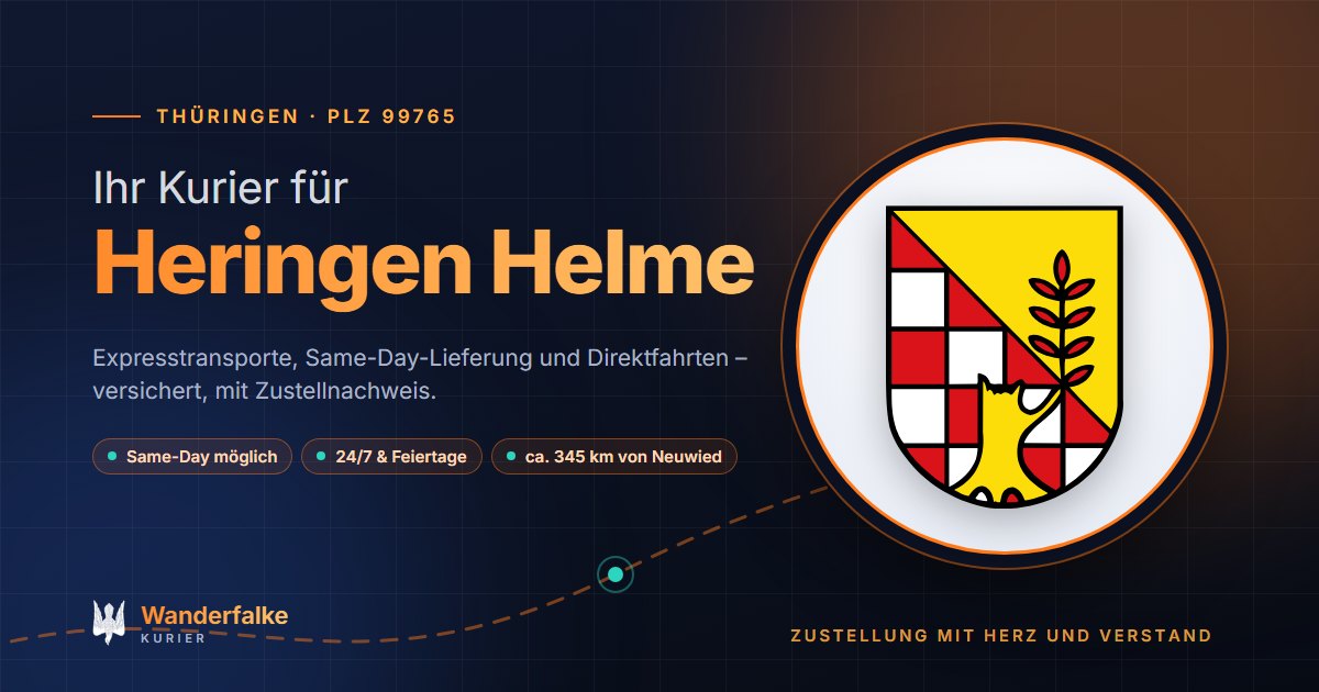 Kurierdienst Heringen Helme: Wappen von Heringen Helme und das Angebot von Wanderfalke Kurier – Express, Same-Day und Direktfahrt ab Neuwied