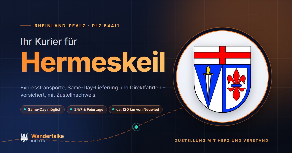 Kurierdienst Hermeskeil: Wappen von Hermeskeil und das Angebot von Wanderfalke Kurier – Express, Same-Day und Direktfahrt ab Neuwied