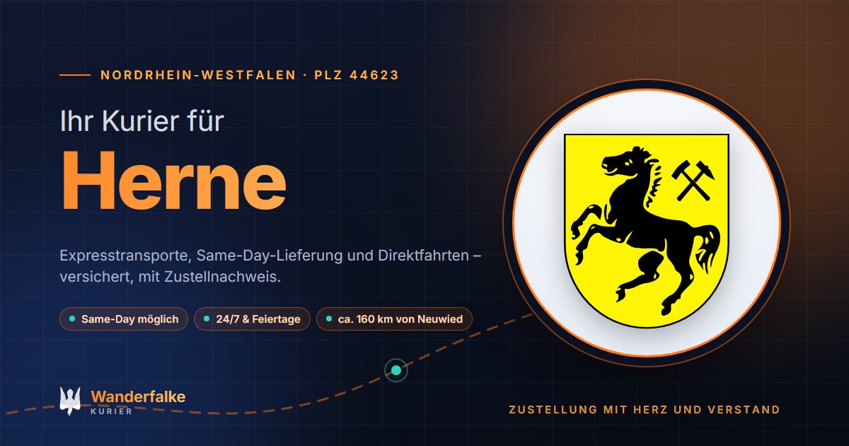 Kurierdienst Herne: Wappen von Herne und das Angebot von Wanderfalke Kurier – Express, Same-Day und Direktfahrt ab Neuwied