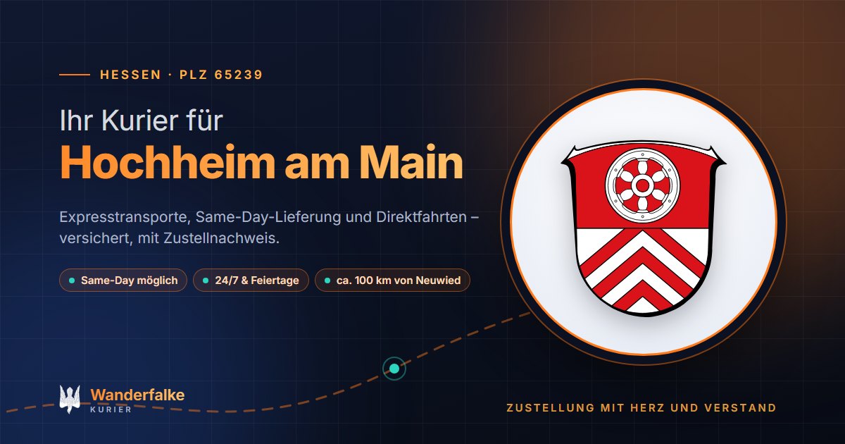 Kurierdienst Hochheim am Main: Wappen von Hochheim am Main und das Angebot von Wanderfalke Kurier – Express, Same-Day und Direktfahrt ab Neuwied