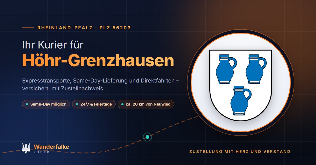 Kurierdienst Höhr-Grenzhausen: Wappen von Höhr-Grenzhausen und das Angebot von Wanderfalke Kurier – Express, Same-Day und Direktfahrt ab Neuwied