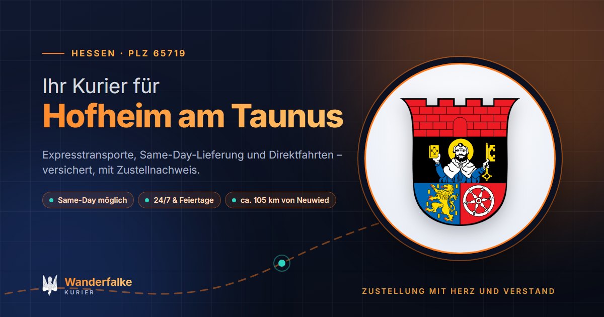 Kurierdienst Hofheim am Taunus: Wappen von Hofheim am Taunus und das Angebot von Wanderfalke Kurier – Express, Same-Day und Direktfahrt ab Neuwied