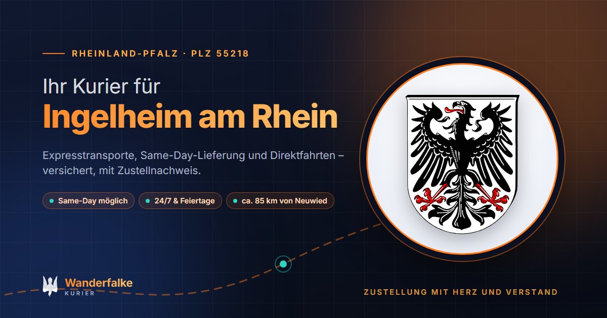 Kurierdienst Ingelheim am Rhein: Wappen von Ingelheim am Rhein und das Angebot von Wanderfalke Kurier – Express, Same-Day und Direktfahrt ab Neuwied