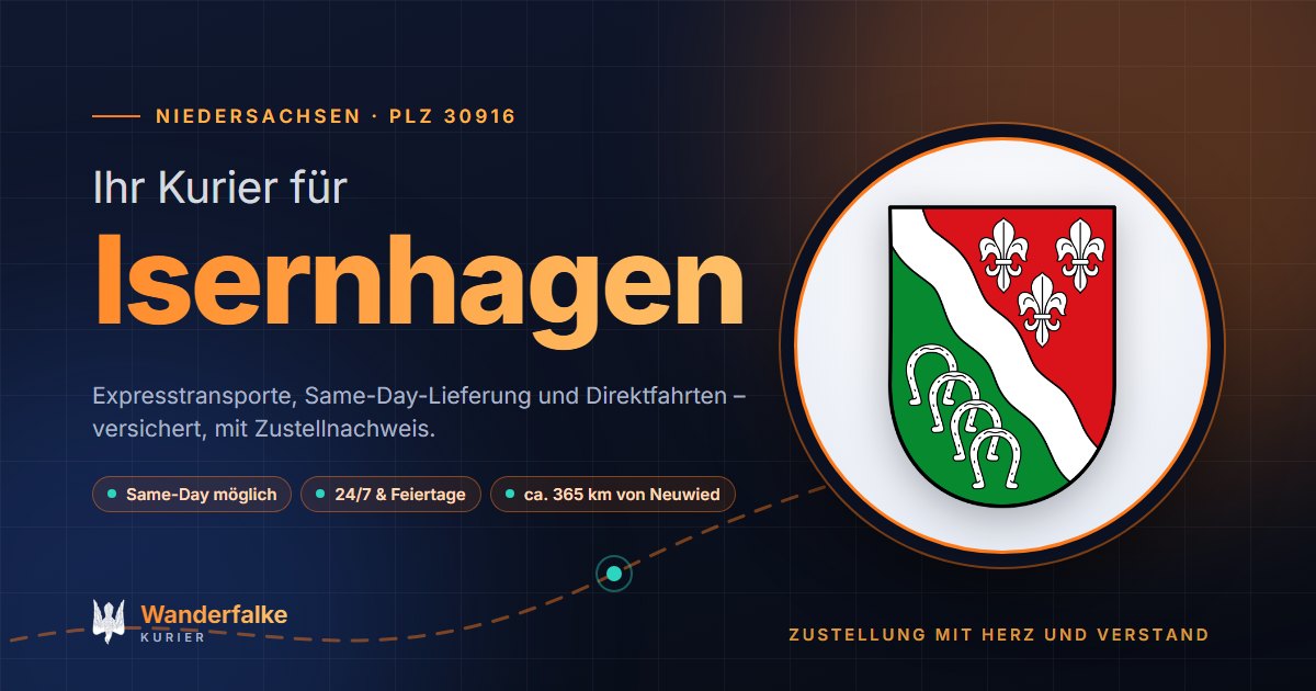 Kurierdienst Isernhagen: Wappen von Isernhagen und das Angebot von Wanderfalke Kurier – Express, Same-Day und Direktfahrt ab Neuwied