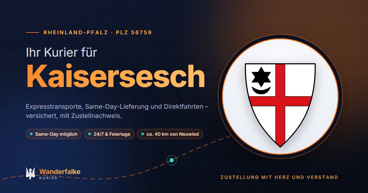 Kurierdienst Kaisersesch: Wappen von Kaisersesch und das Angebot von Wanderfalke Kurier – Express, Same-Day und Direktfahrt ab Neuwied