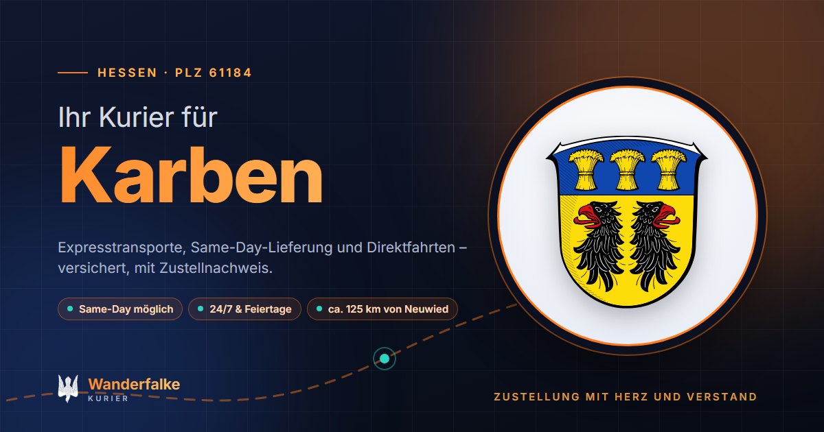 Kurierdienst Karben: Wappen von Karben und das Angebot von Wanderfalke Kurier – Express, Same-Day und Direktfahrt ab Neuwied