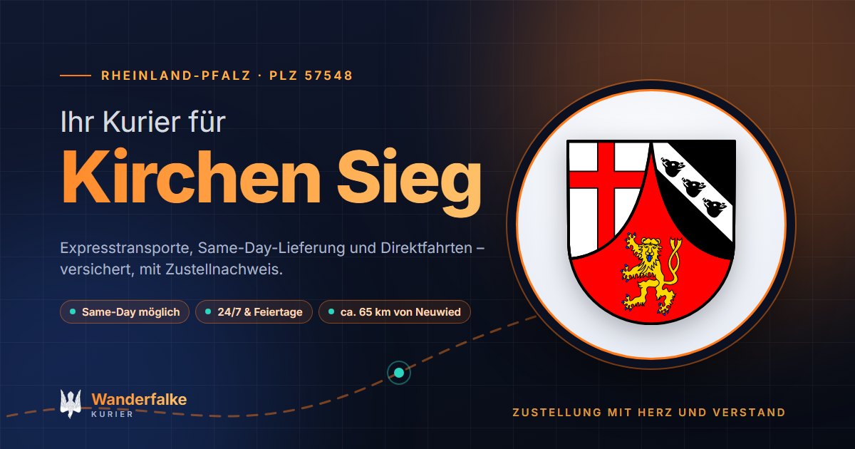 Kurierdienst Kirchen Sieg: Wappen von Kirchen Sieg und das Angebot von Wanderfalke Kurier – Express, Same-Day und Direktfahrt ab Neuwied