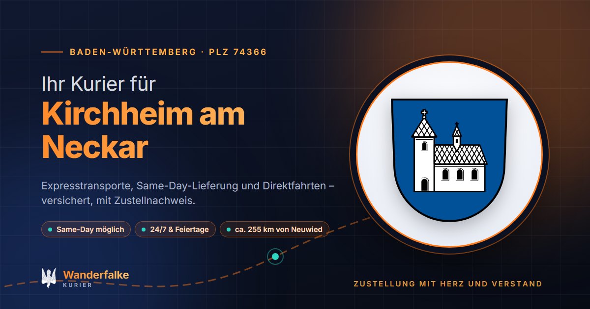Kurierdienst Kirchheim am Neckar: Wappen von Kirchheim am Neckar und das Angebot von Wanderfalke Kurier – Express, Same-Day und Direktfahrt ab Neuwied