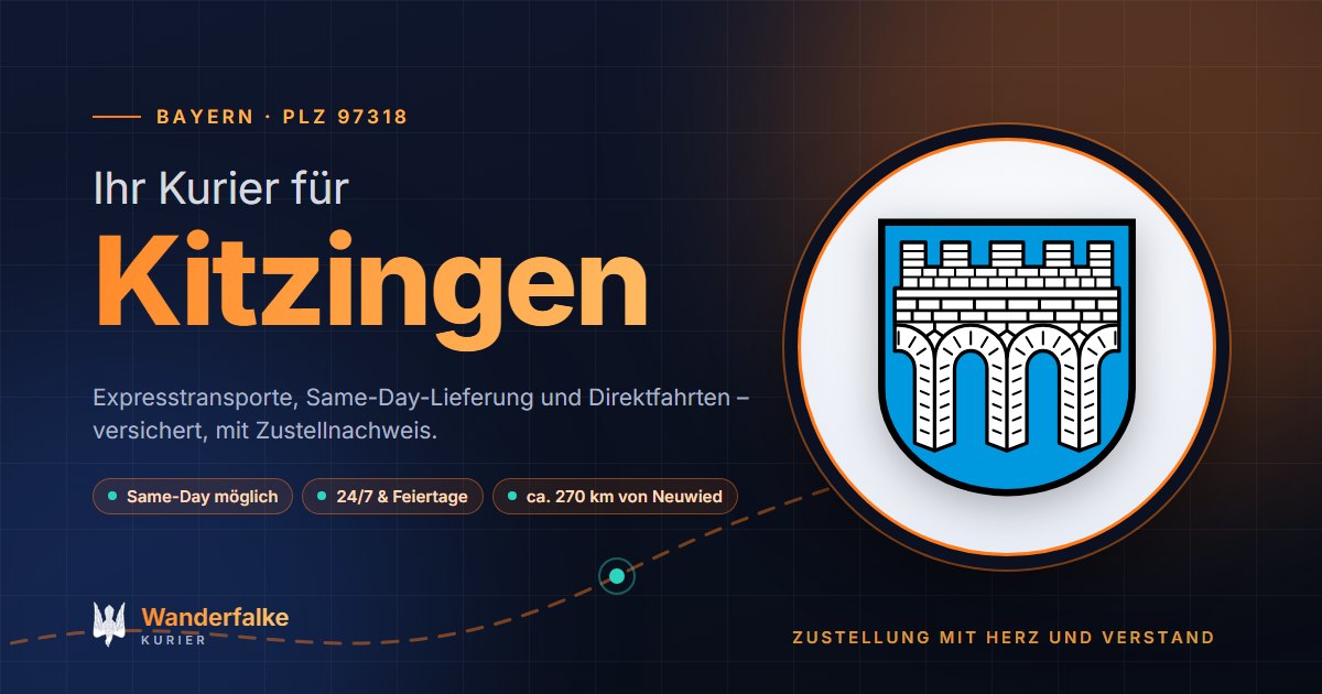 Kurierdienst Kitzingen: Wappen von Kitzingen und das Angebot von Wanderfalke Kurier – Express, Same-Day und Direktfahrt ab Neuwied