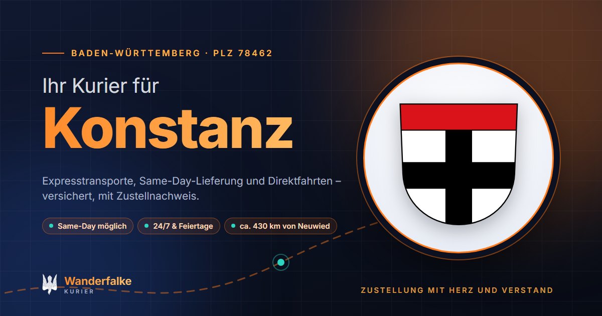 Kurierdienst Konstanz: Wappen von Konstanz und das Angebot von Wanderfalke Kurier – Express, Same-Day und Direktfahrt ab Neuwied