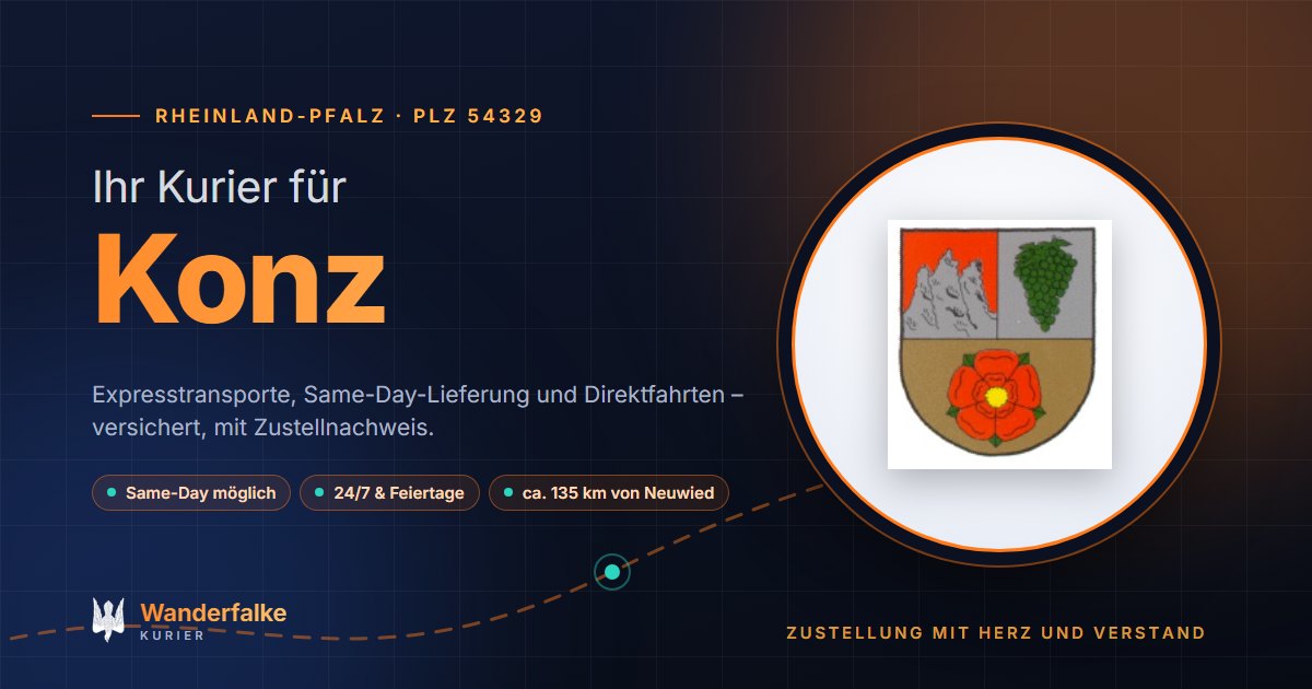 Kurierdienst Konz: Wappen von Konz und das Angebot von Wanderfalke Kurier – Express, Same-Day und Direktfahrt ab Neuwied