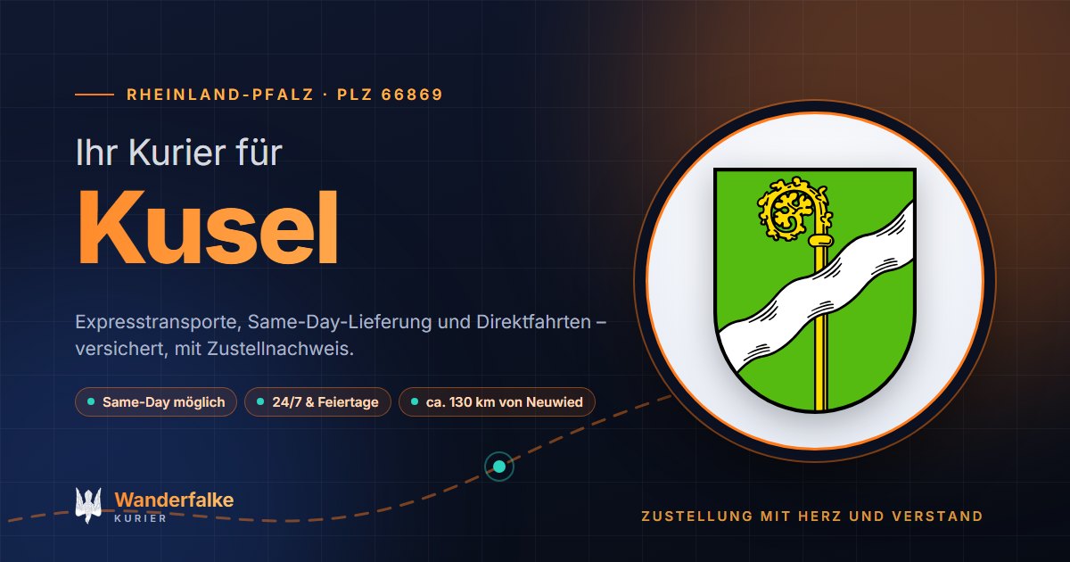 Kurierdienst Kusel: Wappen von Kusel und das Angebot von Wanderfalke Kurier – Express, Same-Day und Direktfahrt ab Neuwied