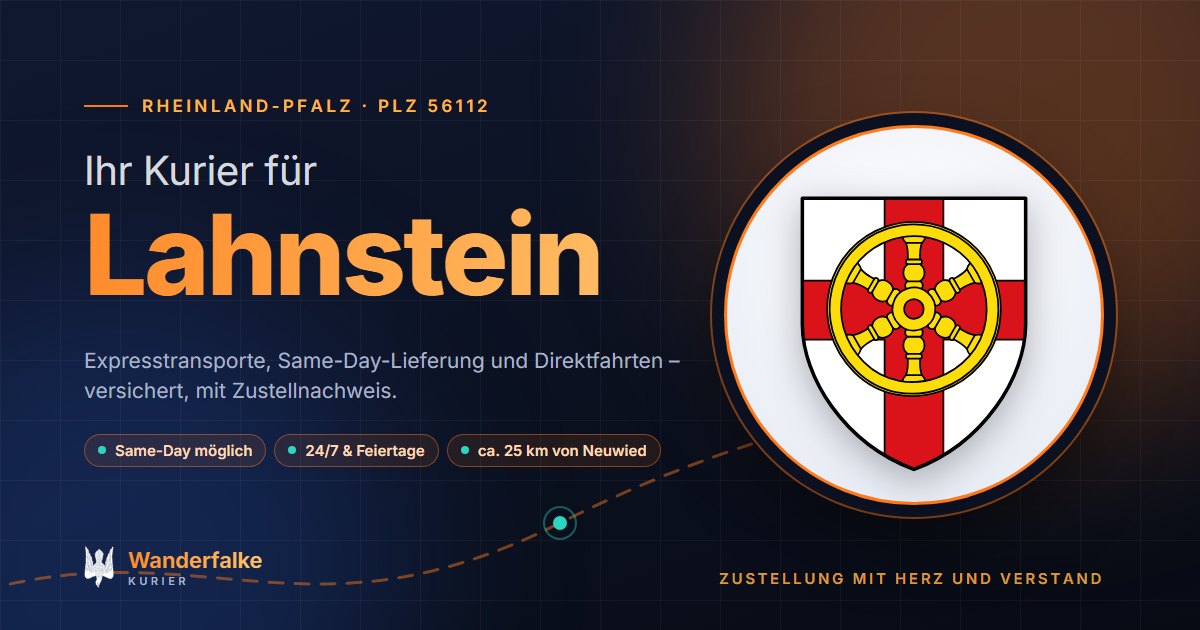 Kurierdienst Lahnstein: Wappen von Lahnstein und das Angebot von Wanderfalke Kurier – Express, Same-Day und Direktfahrt ab Neuwied