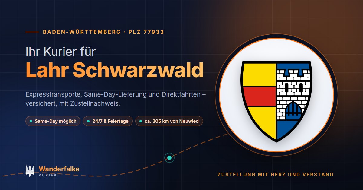 Kurierdienst Lahr Schwarzwald: Wappen von Lahr Schwarzwald und das Angebot von Wanderfalke Kurier – Express, Same-Day und Direktfahrt ab Neuwied