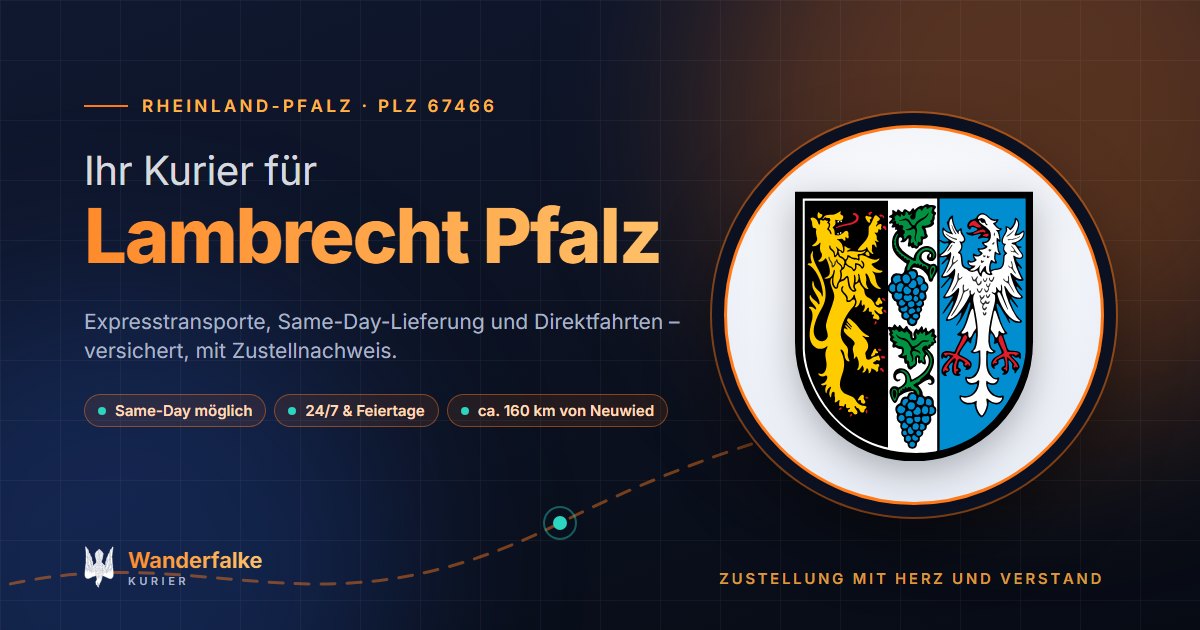 Kurierdienst Lambrecht Pfalz: Wappen von Lambrecht Pfalz und das Angebot von Wanderfalke Kurier – Express, Same-Day und Direktfahrt ab Neuwied