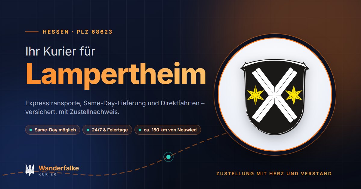 Kurierdienst Lampertheim: Wappen von Lampertheim und das Angebot von Wanderfalke Kurier – Express, Same-Day und Direktfahrt ab Neuwied