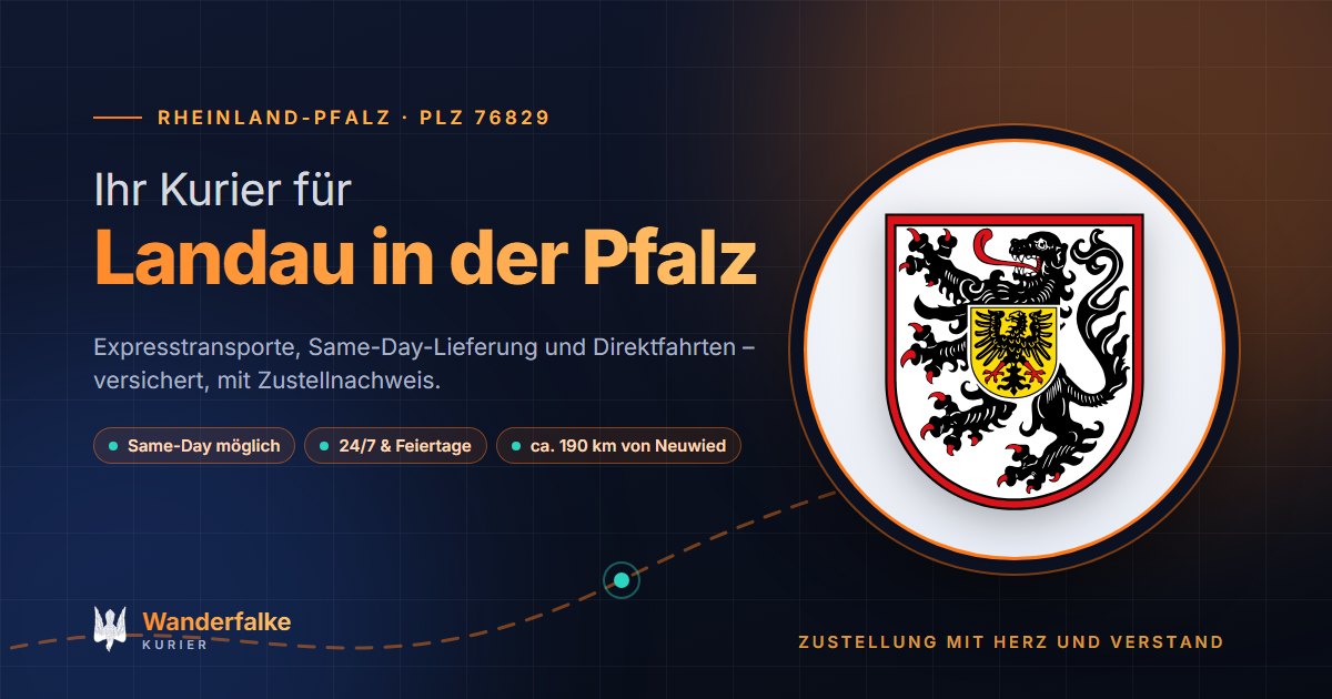 Kurierdienst Landau in der Pfalz: Wappen von Landau in der Pfalz und das Angebot von Wanderfalke Kurier – Express, Same-Day und Direktfahrt ab Neuwied