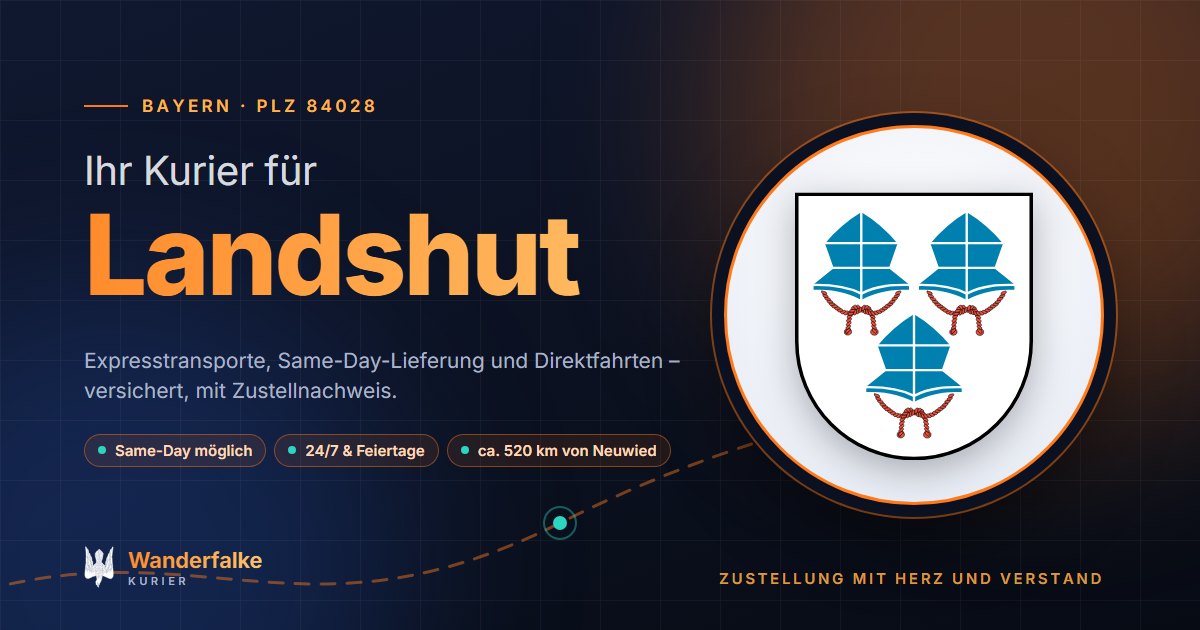 Kurierdienst Landshut: Wappen von Landshut und das Angebot von Wanderfalke Kurier – Express, Same-Day und Direktfahrt ab Neuwied