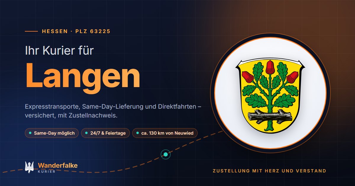 Kurierdienst Langen: Wappen von Langen und das Angebot von Wanderfalke Kurier – Express, Same-Day und Direktfahrt ab Neuwied