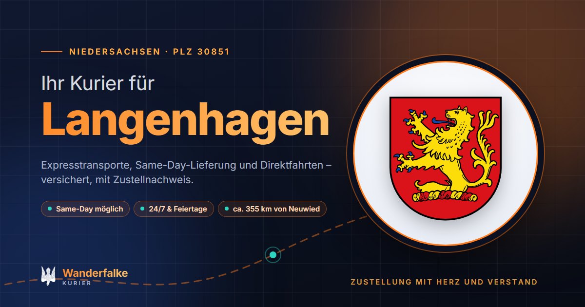 Kurierdienst Langenhagen: Wappen von Langenhagen und das Angebot von Wanderfalke Kurier – Express, Same-Day und Direktfahrt ab Neuwied