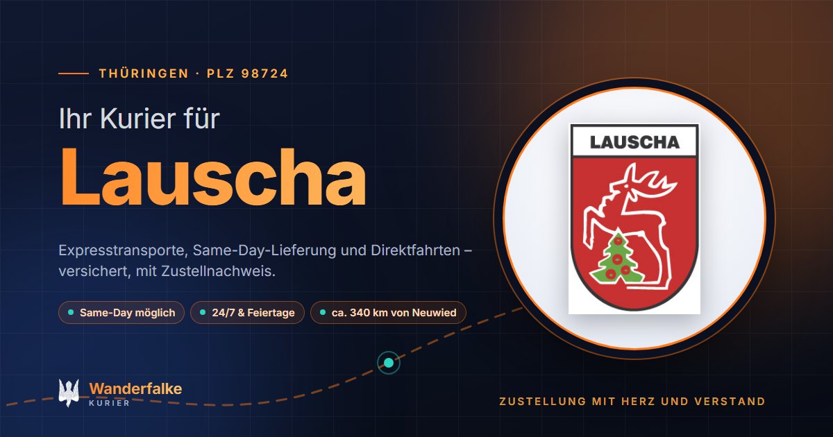 Kurierdienst Lauscha: Wappen von Lauscha und das Angebot von Wanderfalke Kurier – Express, Same-Day und Direktfahrt ab Neuwied