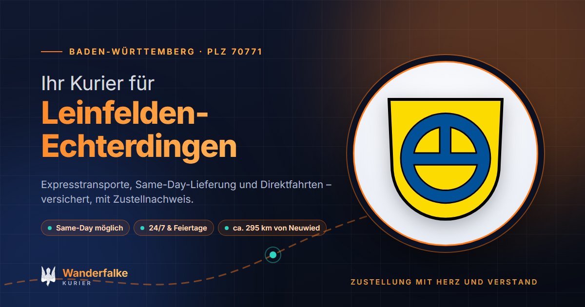 Kurierdienst Leinfelden-Echterdingen: Wappen von Leinfelden-Echterdingen und das Angebot von Wanderfalke Kurier – Express, Same-Day und Direktfahrt ab Neuwied