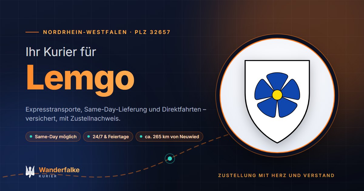 Kurierdienst Lemgo: Wappen von Lemgo und das Angebot von Wanderfalke Kurier – Express, Same-Day und Direktfahrt ab Neuwied