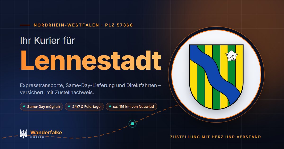 Kurierdienst Lennestadt: Wappen von Lennestadt und das Angebot von Wanderfalke Kurier – Express, Same-Day und Direktfahrt ab Neuwied
