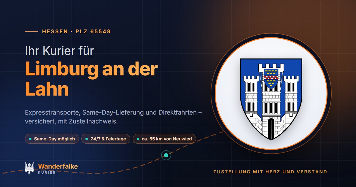 Kurierdienst Limburg an der Lahn: Wappen von Limburg an der Lahn und das Angebot von Wanderfalke Kurier – Express, Same-Day und Direktfahrt ab Neuwied