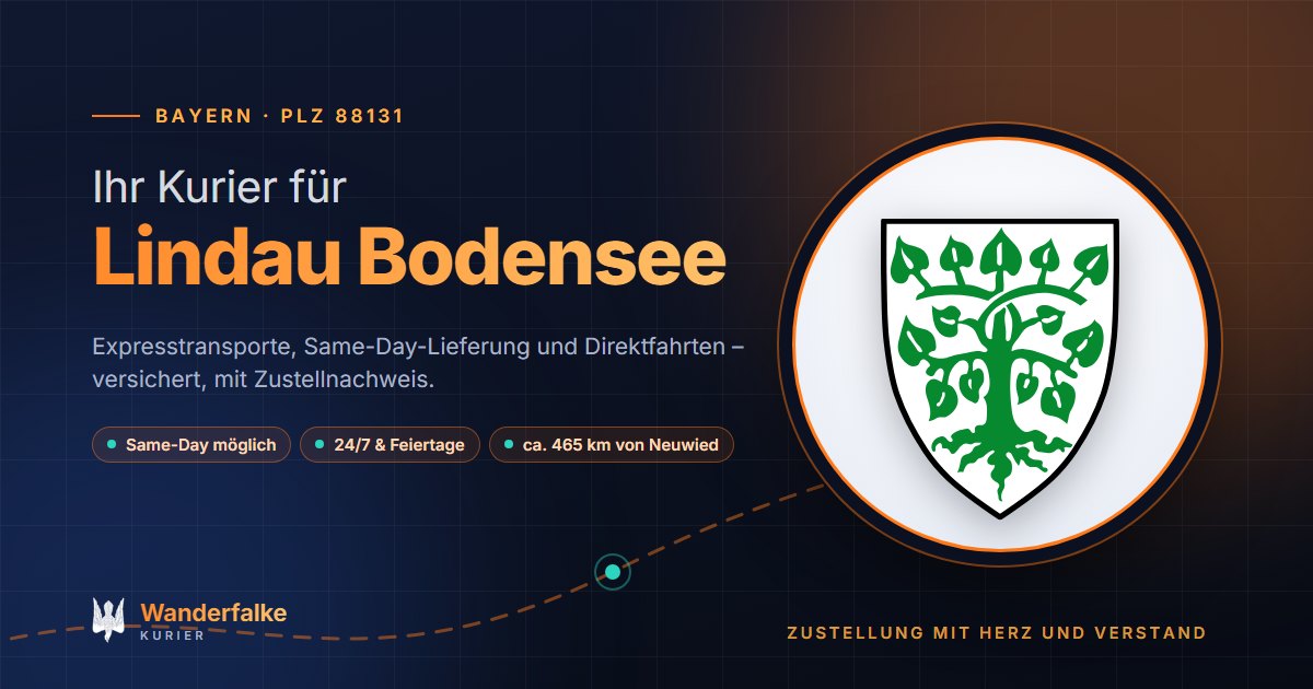 Kurierdienst Lindau Bodensee: Wappen von Lindau Bodensee und das Angebot von Wanderfalke Kurier – Express, Same-Day und Direktfahrt ab Neuwied