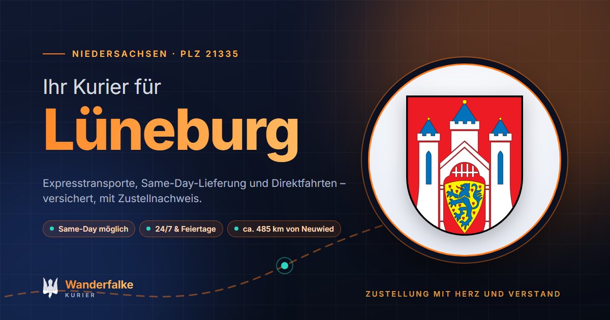 Kurierdienst Lüneburg: Wappen von Lüneburg und das Angebot von Wanderfalke Kurier – Express, Same-Day und Direktfahrt ab Neuwied