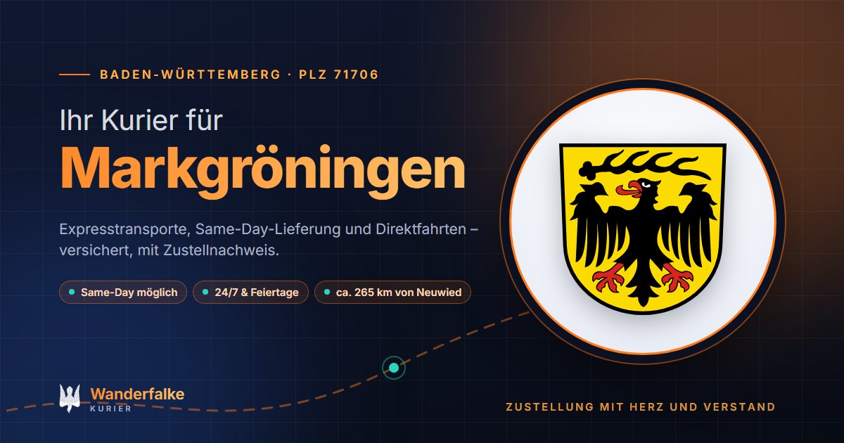 Kurierdienst Markgröningen: Wappen von Markgröningen und das Angebot von Wanderfalke Kurier – Express, Same-Day und Direktfahrt ab Neuwied