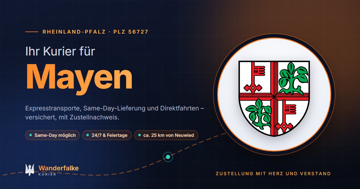 Kurierdienst Mayen: Wappen von Mayen und das Angebot von Wanderfalke Kurier – Express, Same-Day und Direktfahrt ab Neuwied