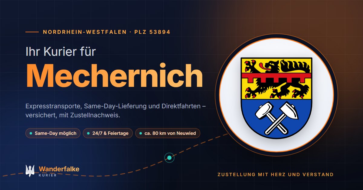 Kurierdienst Mechernich: Wappen von Mechernich und das Angebot von Wanderfalke Kurier – Express, Same-Day und Direktfahrt ab Neuwied