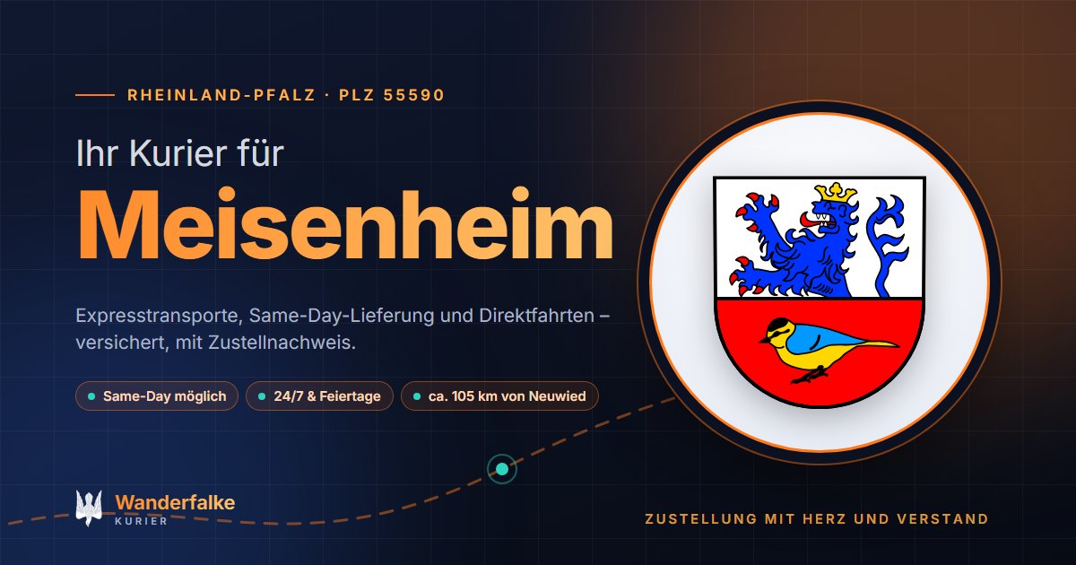 Kurierdienst Meisenheim: Wappen von Meisenheim und das Angebot von Wanderfalke Kurier – Express, Same-Day und Direktfahrt ab Neuwied
