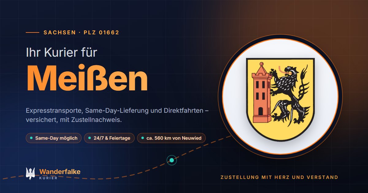 Kurierdienst Meißen: Wappen von Meißen und das Angebot von Wanderfalke Kurier – Express, Same-Day und Direktfahrt ab Neuwied
