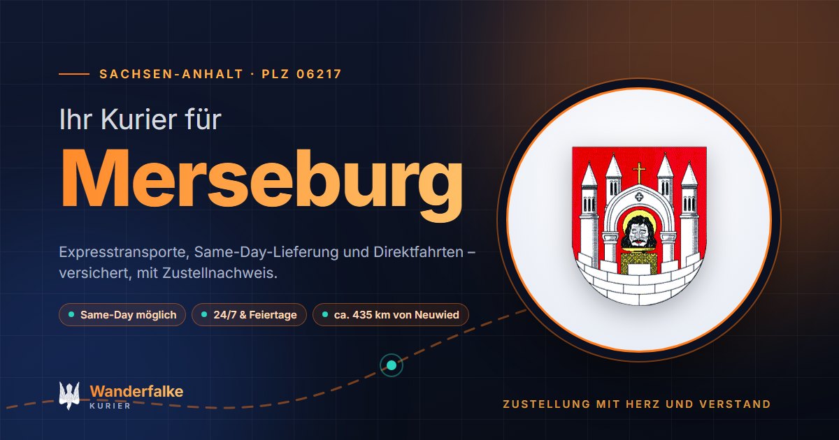 Kurierdienst Merseburg: Wappen von Merseburg und das Angebot von Wanderfalke Kurier – Express, Same-Day und Direktfahrt ab Neuwied