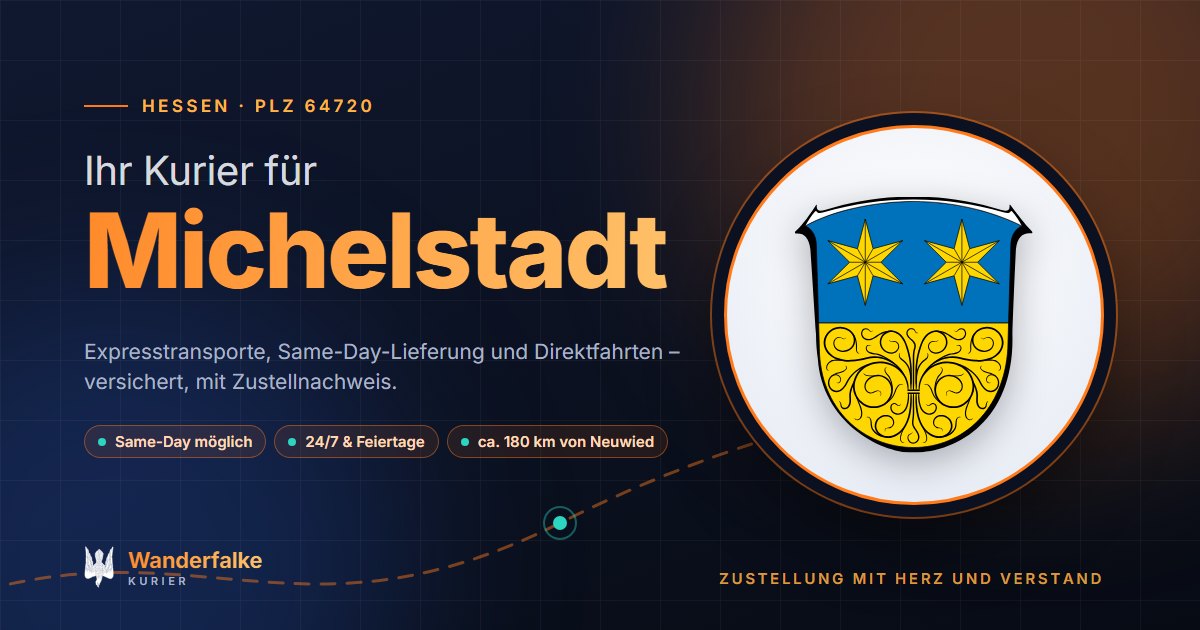 Kurierdienst Michelstadt: Wappen von Michelstadt und das Angebot von Wanderfalke Kurier – Express, Same-Day und Direktfahrt ab Neuwied