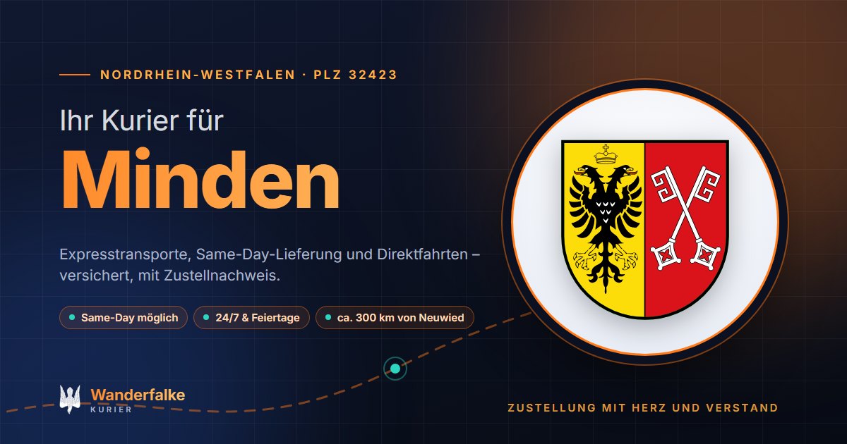 Kurierdienst Minden: Wappen von Minden und das Angebot von Wanderfalke Kurier – Express, Same-Day und Direktfahrt ab Neuwied