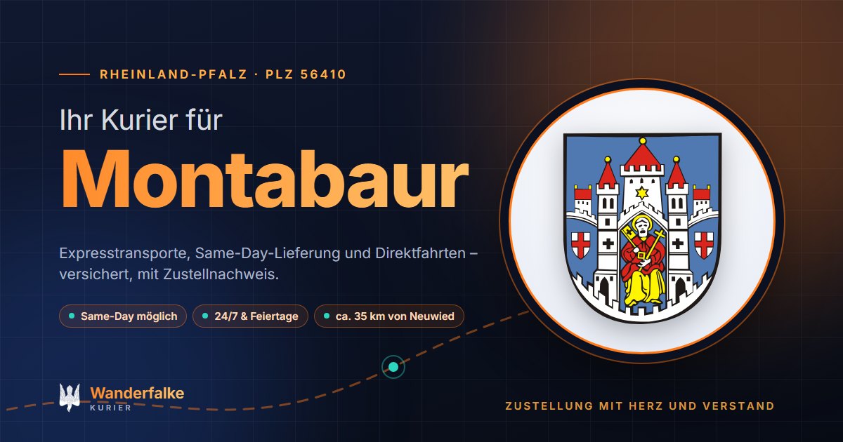Kurierdienst Montabaur: Wappen von Montabaur und das Angebot von Wanderfalke Kurier – Express, Same-Day und Direktfahrt ab Neuwied