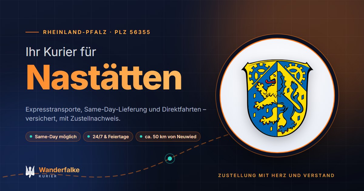 Kurierdienst Nastätten: Wappen von Nastätten und das Angebot von Wanderfalke Kurier – Express, Same-Day und Direktfahrt ab Neuwied