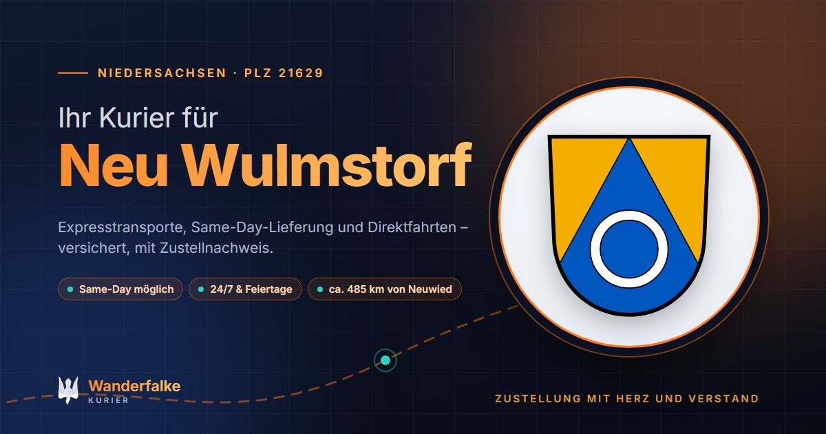Kurierdienst Neu Wulmstorf: Wappen von Neu Wulmstorf und das Angebot von Wanderfalke Kurier – Express, Same-Day und Direktfahrt ab Neuwied
