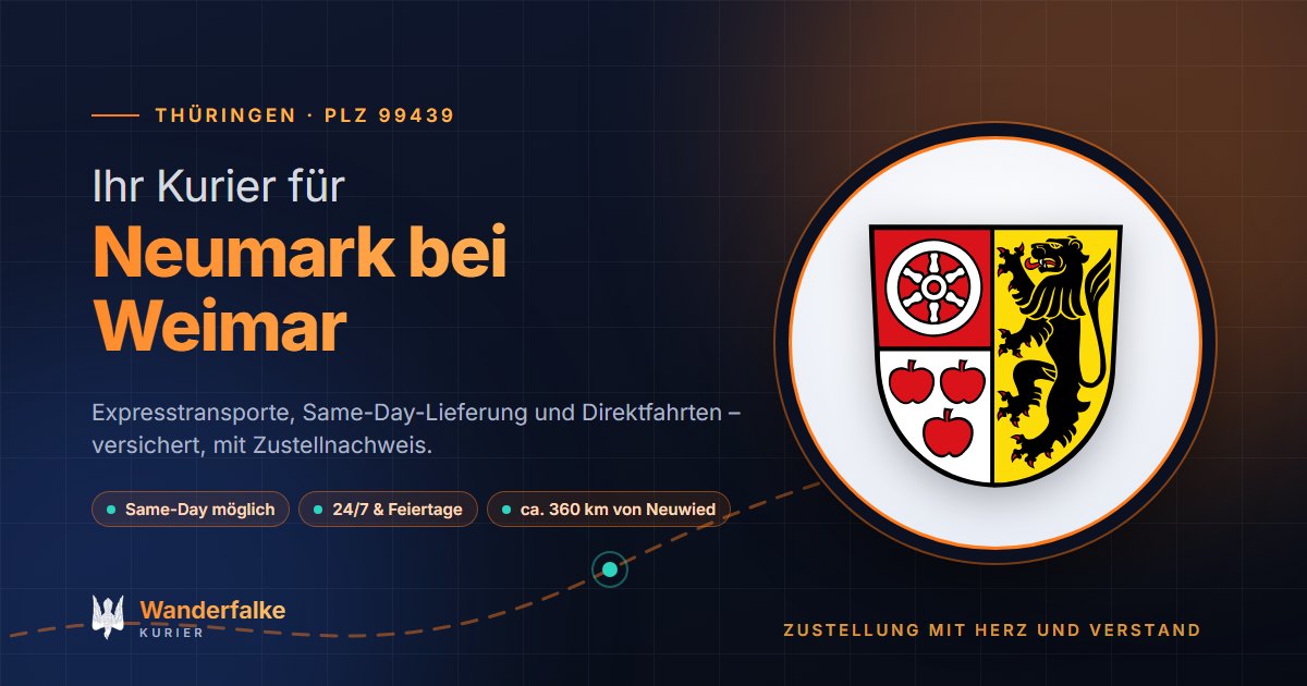 Kurierdienst Neumark bei Weimar: Wappen von Neumark bei Weimar und das Angebot von Wanderfalke Kurier – Express, Same-Day und Direktfahrt ab Neuwied